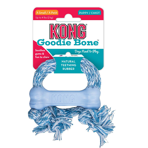 KONG PERRO CAUCHO PUPPY HUESO CON CUERDA XS AZUL