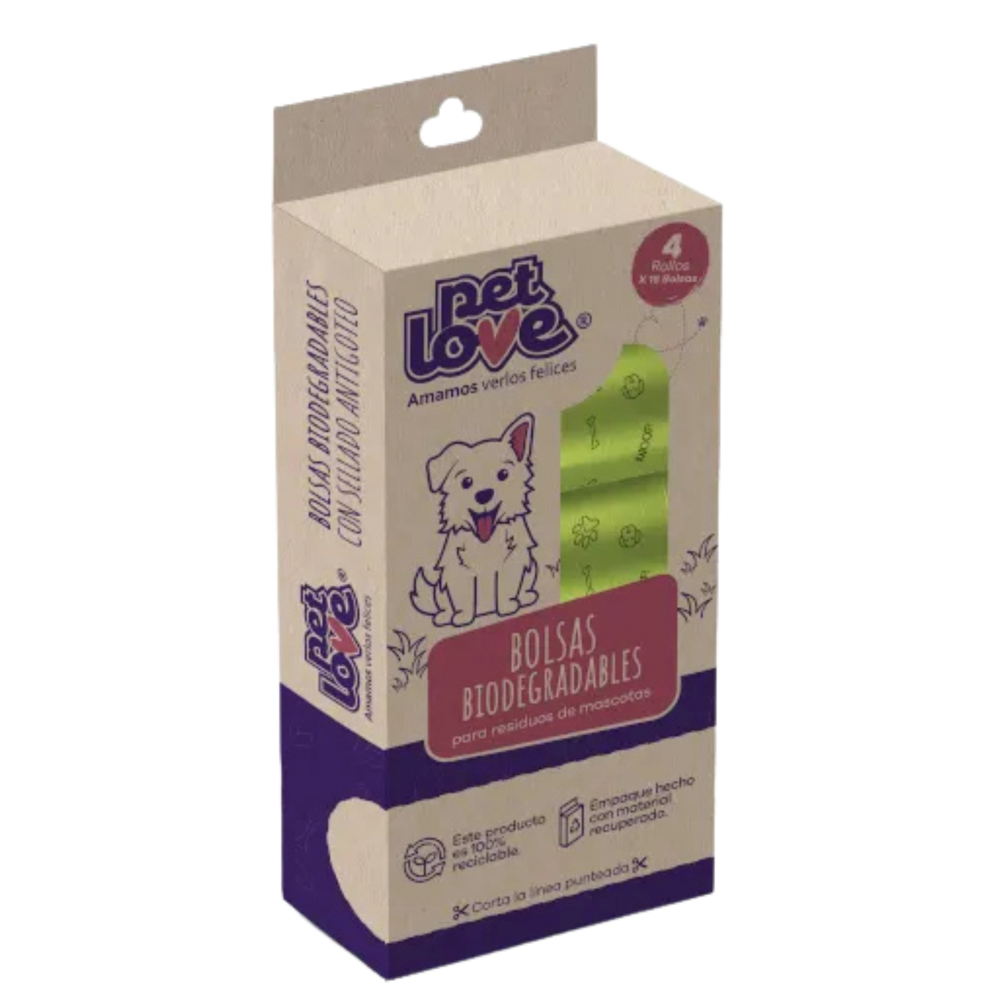 BOLSAS ECOLOGICAS PET LOVE 60 UND 4 ROLLOS X 15 BOLSAS