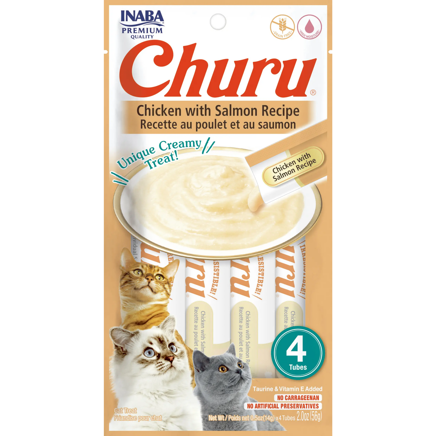 INABA CAT SNACK CHURU 4 PIEZAS CHICKEN WITH SALMON RECIPE