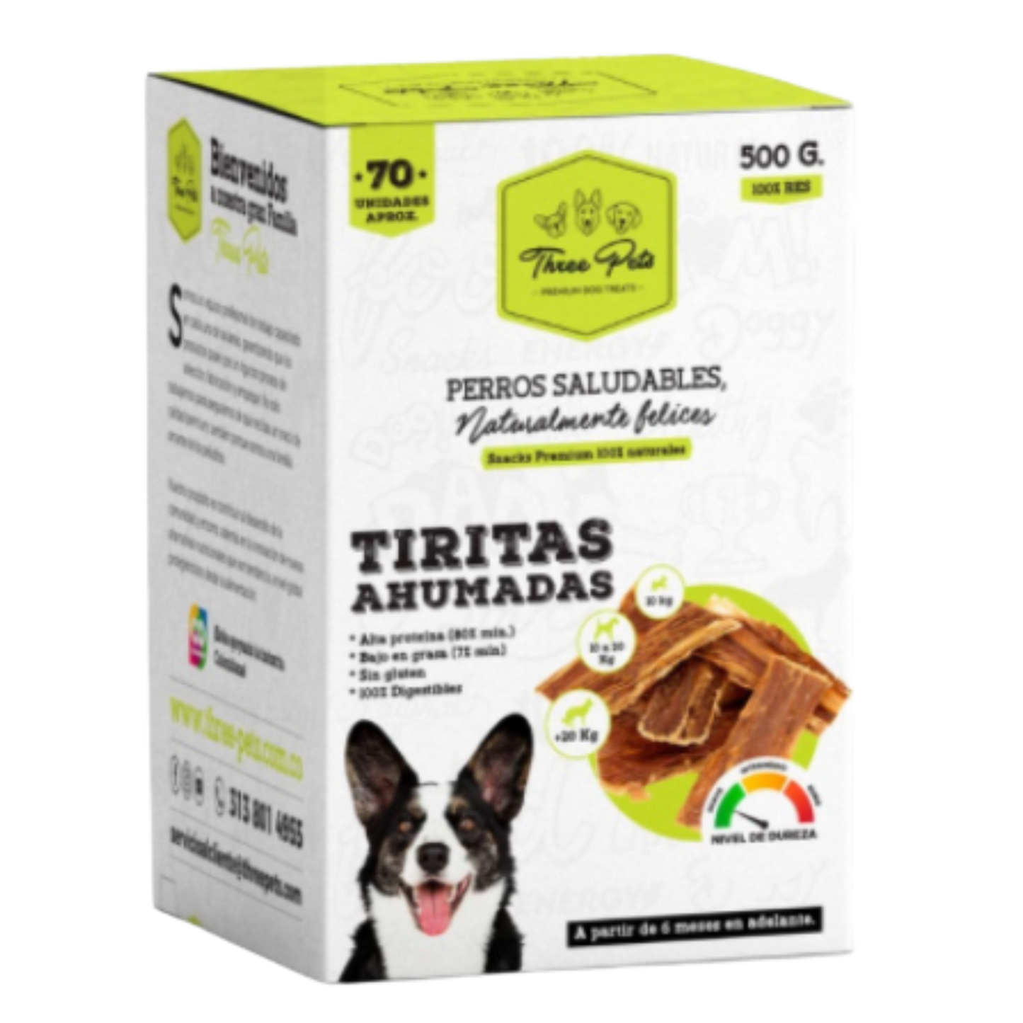 THREE PETS DOG SNACK TIRITAS AHUMADAS X 2 UNDS X 30 GR