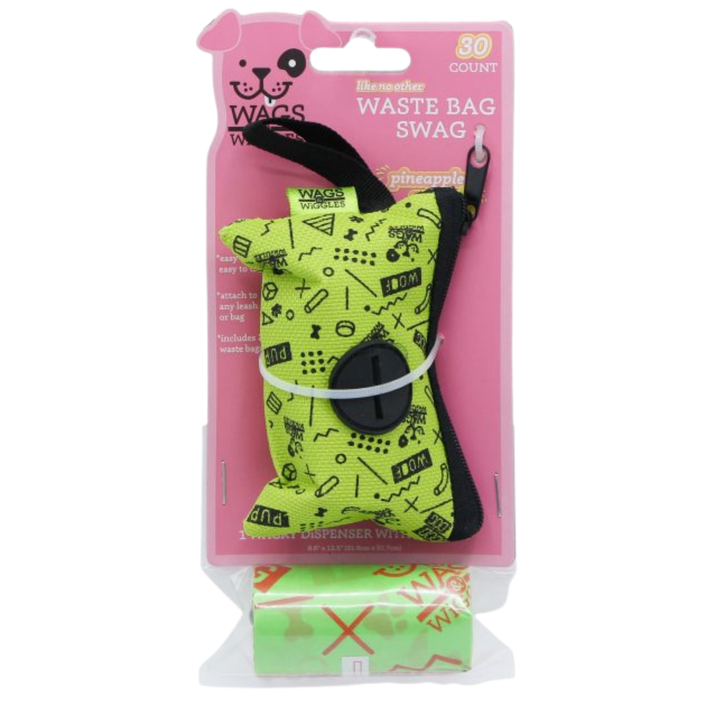 WAGS & WIGGLES DISPENSADOR Y 2 ROLLOS X 30 UNDS TOTAL PINA