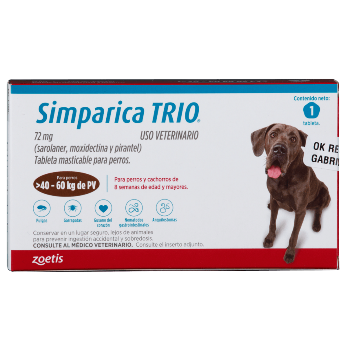 SIMPARICA TRIO CAJA X 1 TAB 40 - 60 KG CAFE