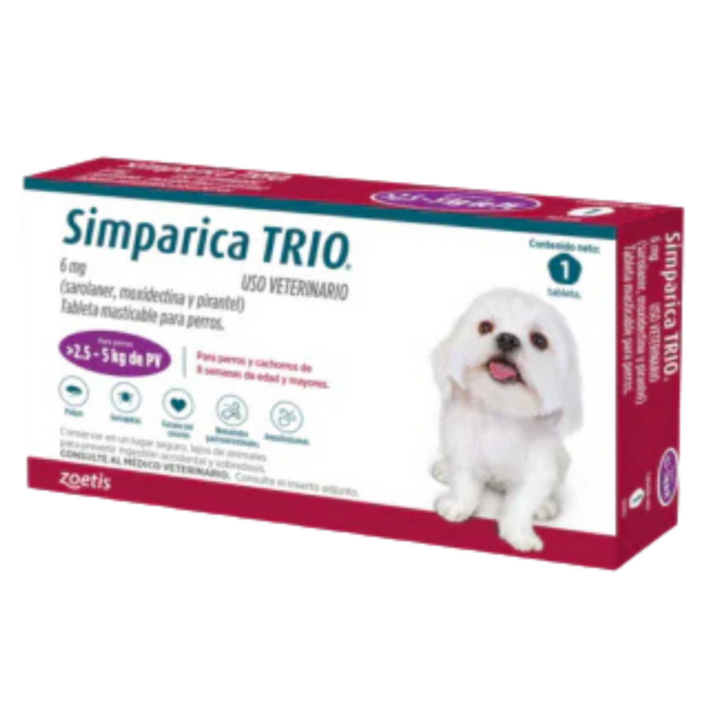 SIMPARICA TRIO CAJA X 1 TAB 2.5 - 5 KG MORADO