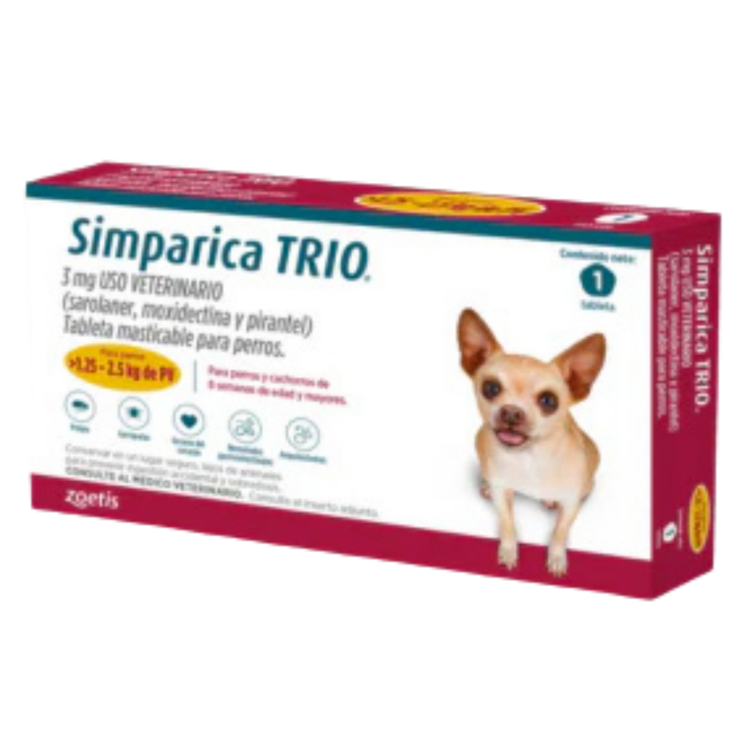 SIMPARICA TRIO CAJA X 1 TAB 1.25 - 2.5 KG DORADO