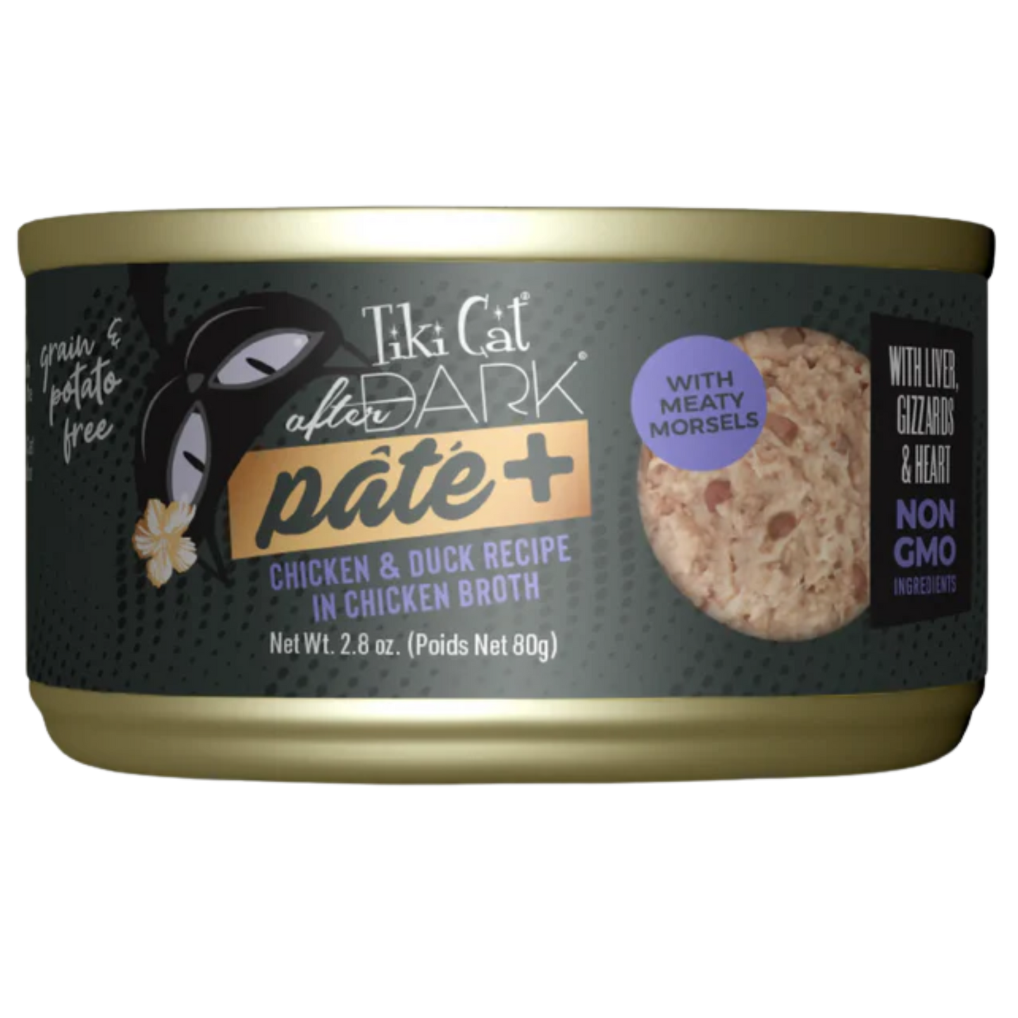 TIKI CAT AFTER DARK PATE PLUS POLLO Y PATO EN CALDO DE POLLO X 85 GR LATA