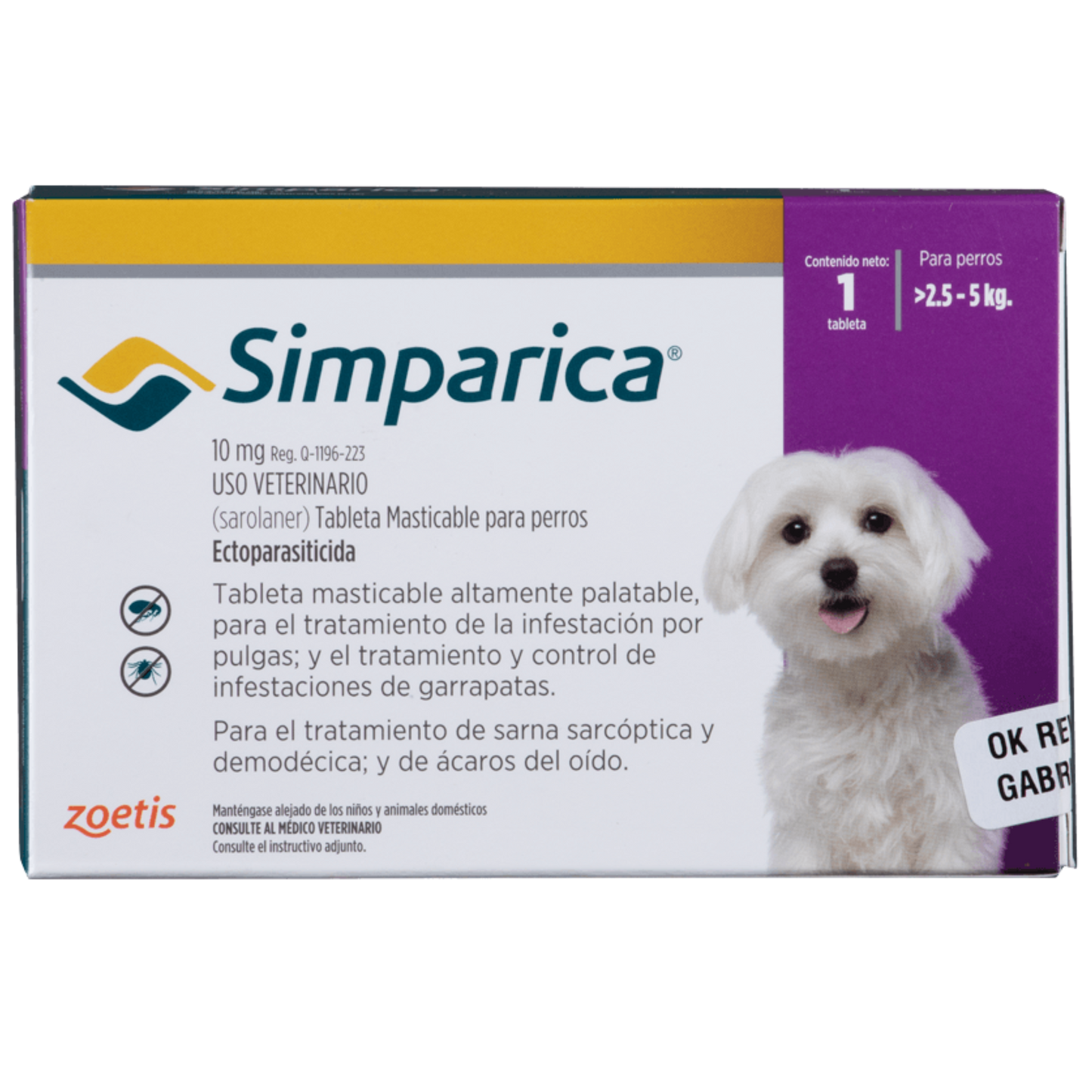 SIMPARICA 10 MG CAJA 1 TABS DE 2,5-5 KG PERROS