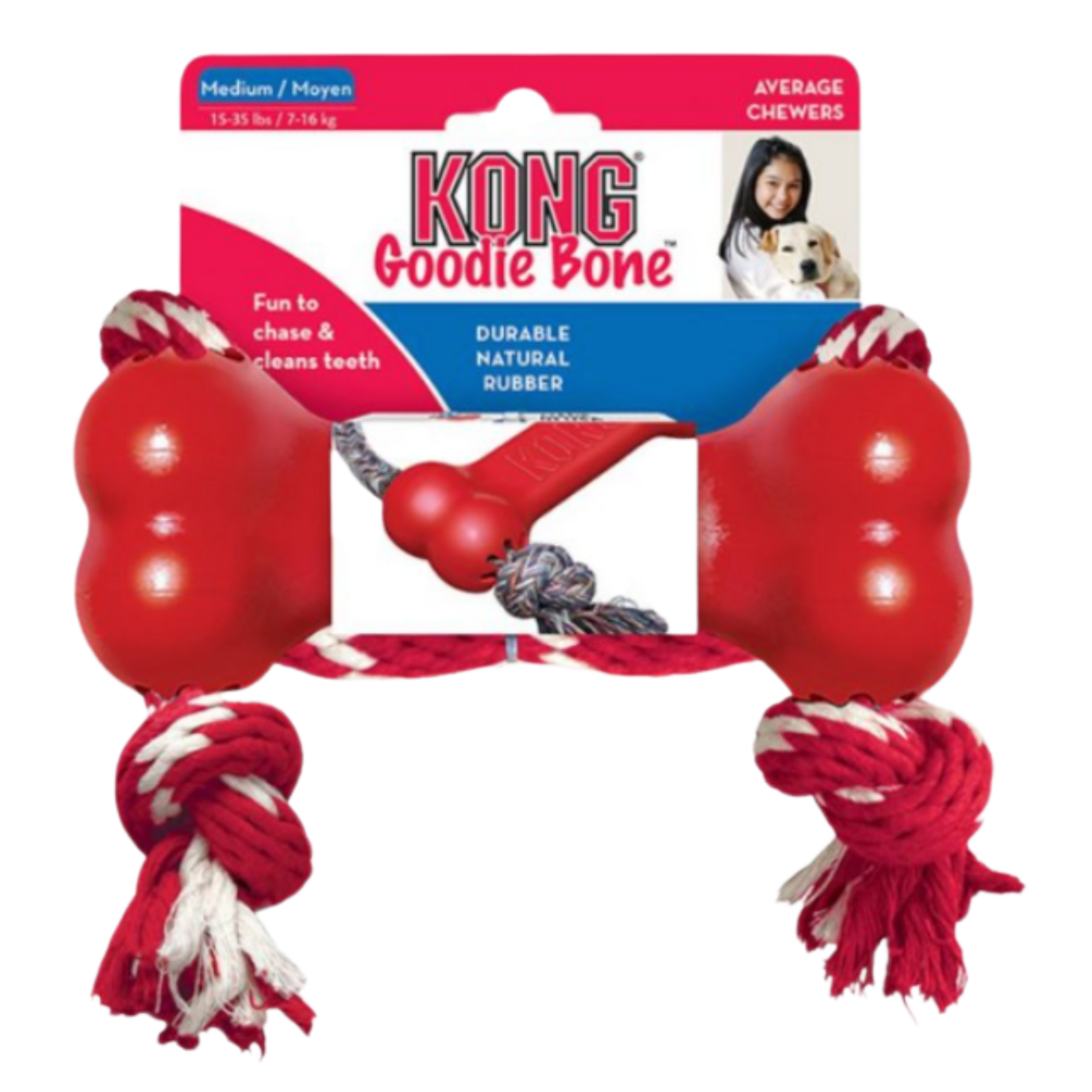 KONG PERRO CAUCHO CLASSIC HUESO CON LAZO MEDIUM