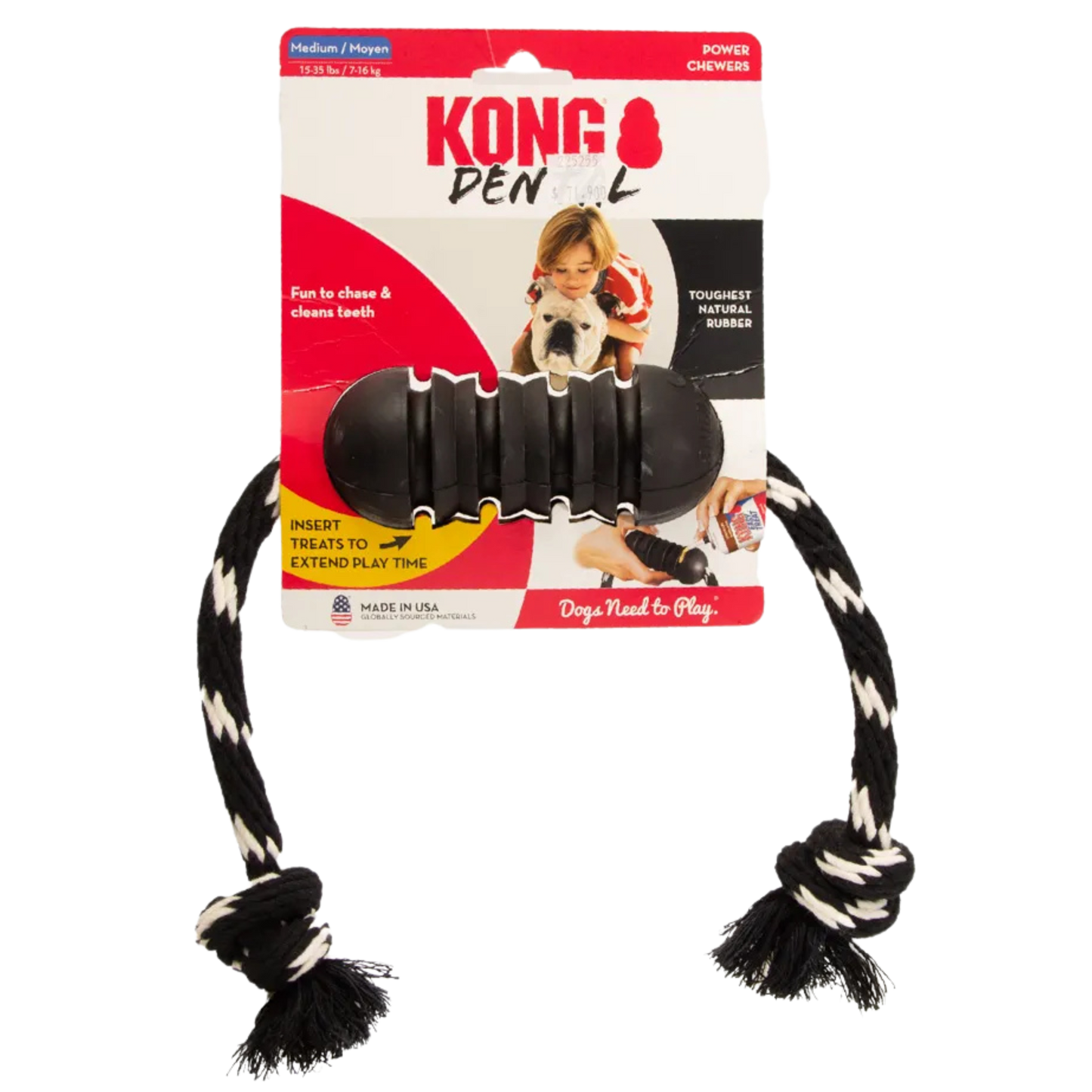 KONG PERRO CAUCHO EXTREME DENTAL CON LAZO MEDIUM