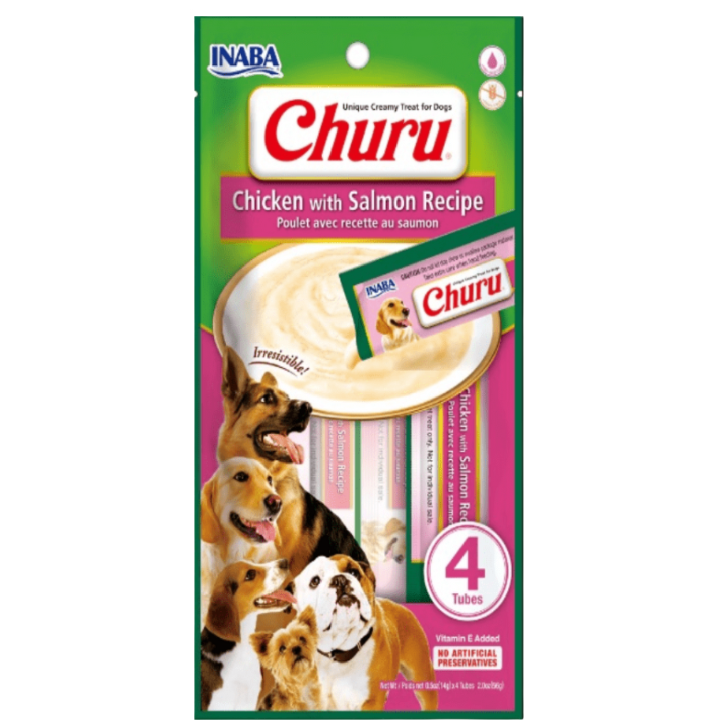 INABA DOG SNACK CHURU 4P CHICKEN WITH SALMON - POLLO Y SALMON 56GR