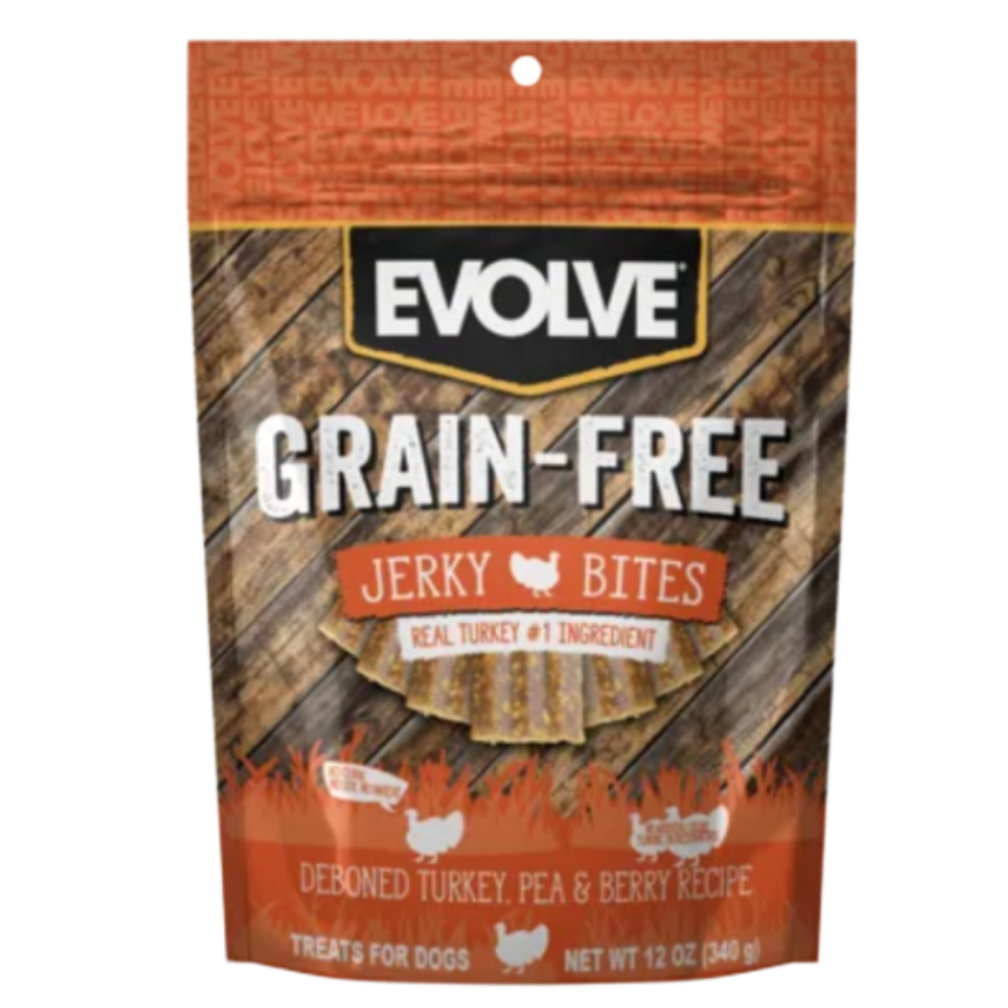 EVOLVE DOG SNACK GRAIN FREE JERKY TURKEY PAVO X 12 OZ - 340 GR
