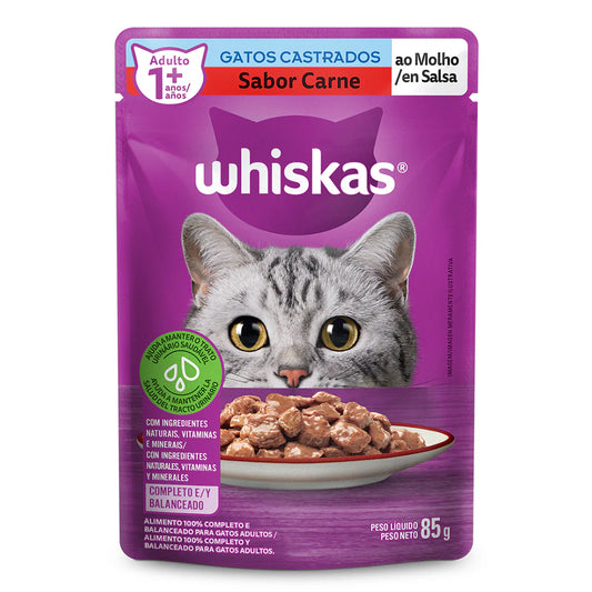 WHISKAS POUCH CASTRADOS CARNE X 85 GR