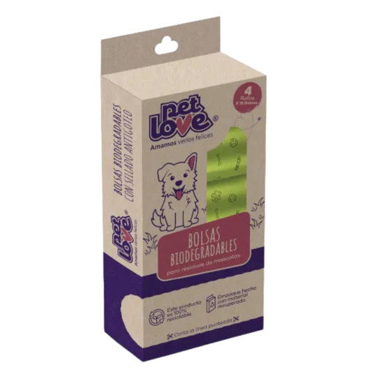 BOLSAS ECOLOGICAS PET LOVE 60 UND 4 ROLLOS X 15 BOLSAS
