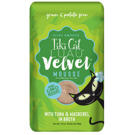 KITI CAT LUAU VELVET MOUSSE ATUN Y CABALLA EN CALDO X 80 GR POUCH
