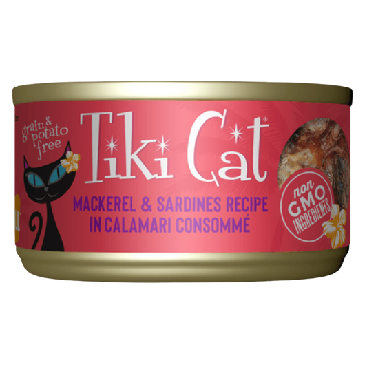 TIKI CAT GRILL CABALLA Y SARDINAS EN SOPA DE CALAMAR X 80 GR LATA