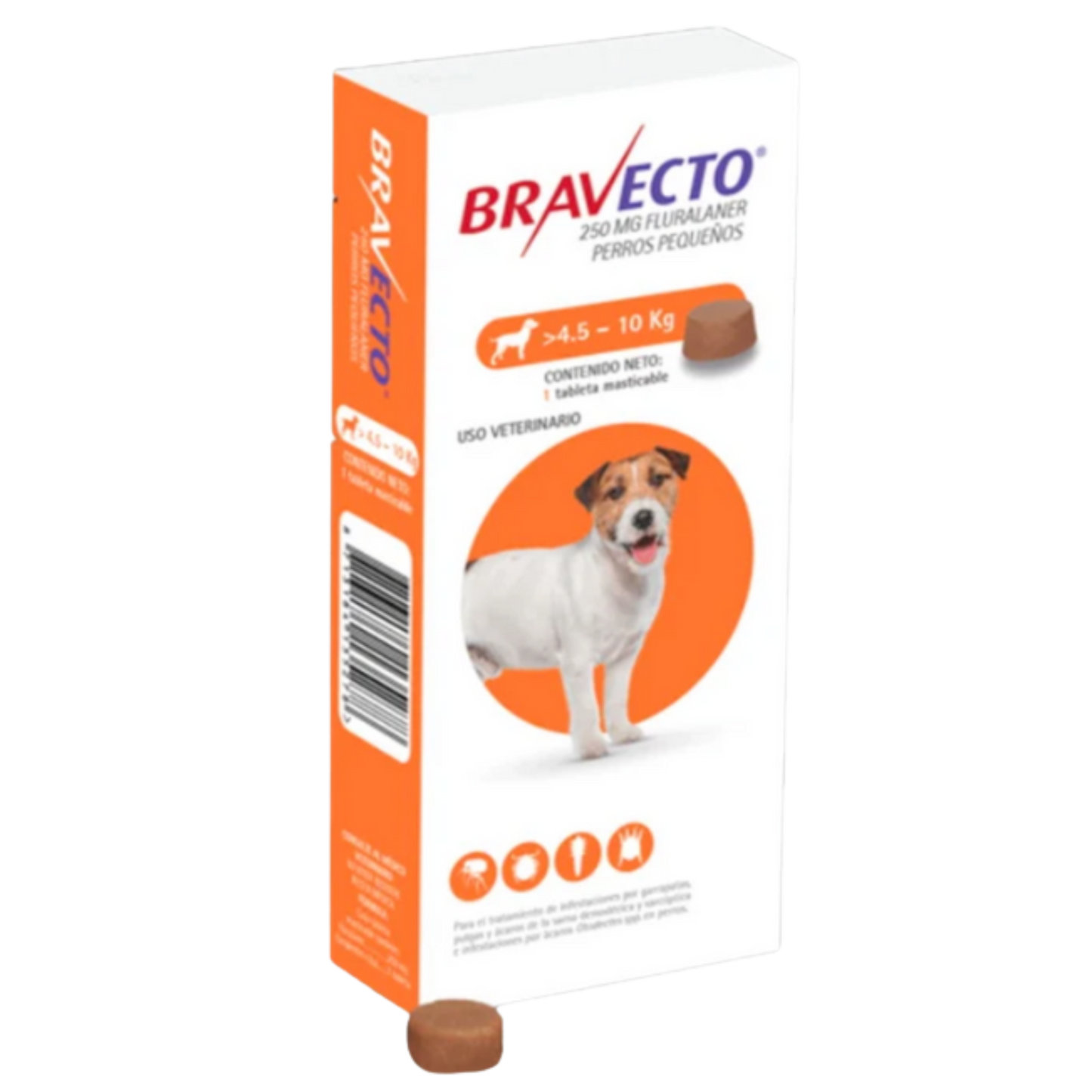 BRAVECTO 250 MG X 1TAB DE 4.5 - 10 KG PERROS NARANJA