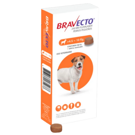BRAVECTO 250 MG X 1TAB DE 4.5 - 10 KG PERROS NARANJA