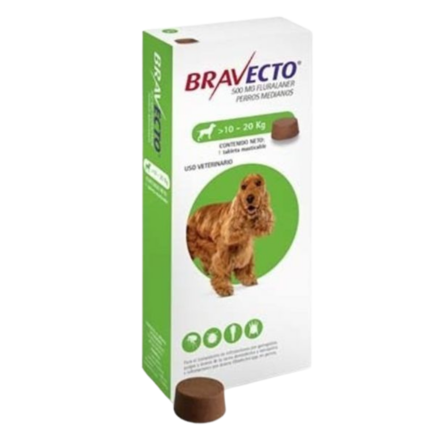 BRAVECTO 500 MG X 1TAB DE 10-20 KG PERROS VERDE