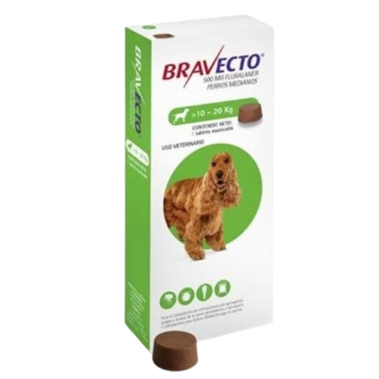 BRAVECTO 500 MG X 1TAB DE 10-20 KG PERROS VERDE
