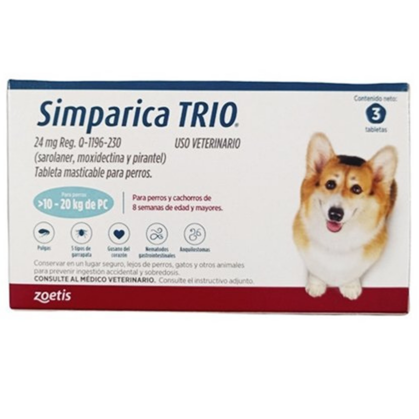 SIMPARICA TRIO CAJA X 1 TAB 10 - 20 KG AZUL