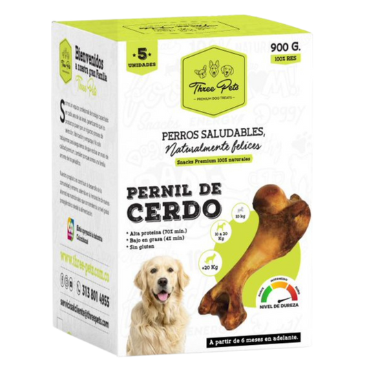THREE PETS DOG SNACK CAJA PERNIL DE CERDO X 5 UNDS X 900 GR