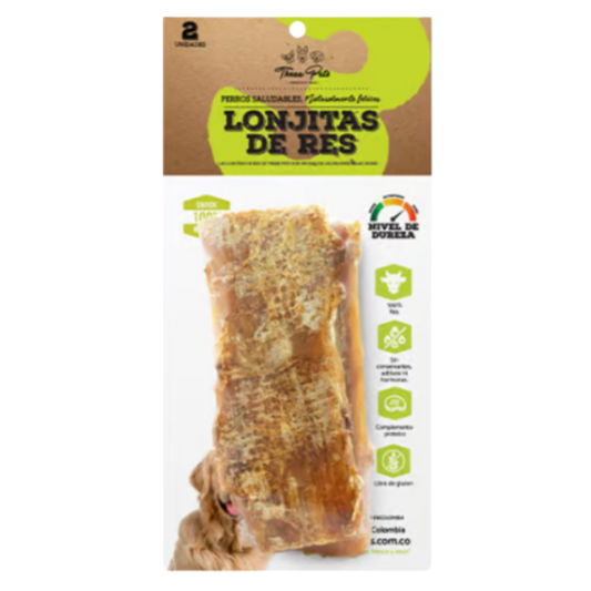 THREE PETS DOG SNACK LONJITAS DE RES X 2 UNDS X 100GR