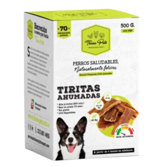 THREE PETS DOG SNACK TIRITAS AHUMADAS X 2 UNDS X 30 GR