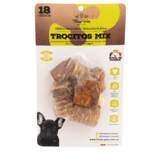 THREE PETS DOG SNACK TROCITOS MIX  X 18 UNDS X 120 GR