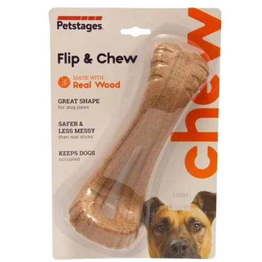 PETSTAGES PERRO DOOGWOOD MADERA FLIP AND CHEW