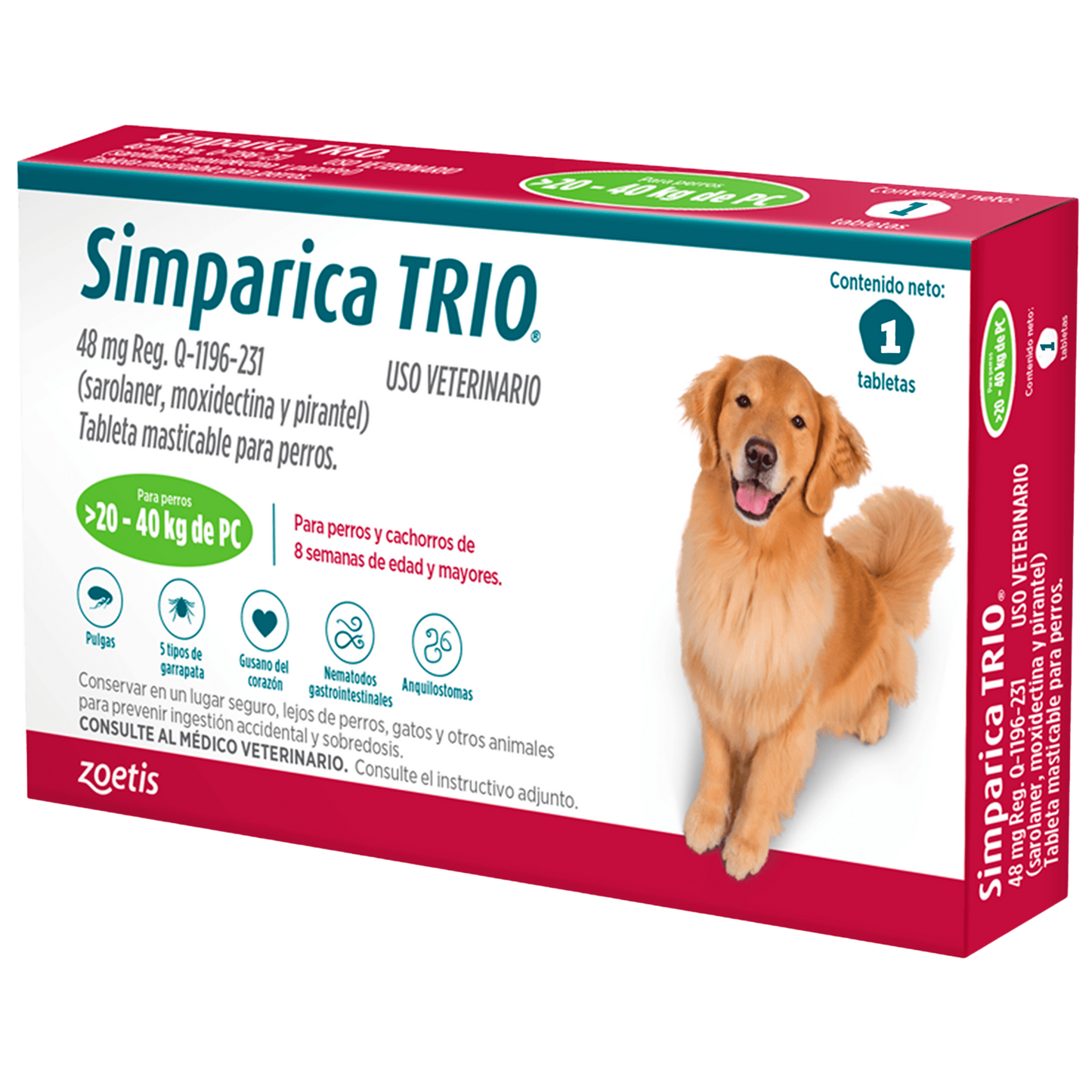 SIMPARICA TRIO CAJA X 1 TAB 20 - 40 KG VERDE