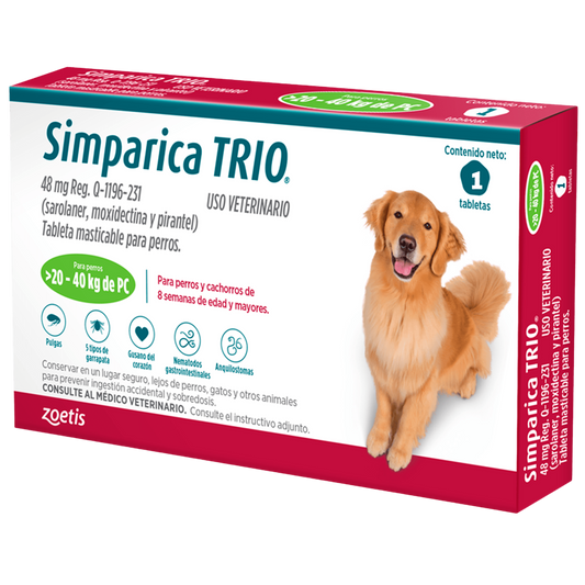 SIMPARICA TRIO CAJA X 1 TAB 20 - 40 KG VERDE