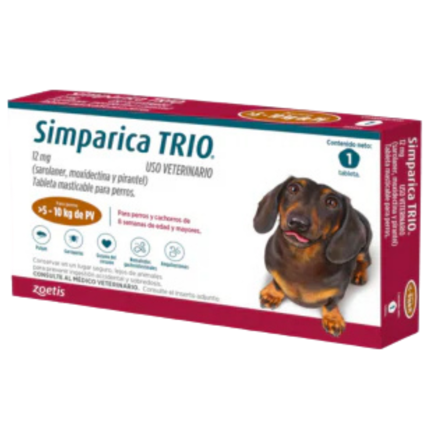 SIMPARICA TRIO CAJA X 1 TAB 5 - 10 KG MARRON