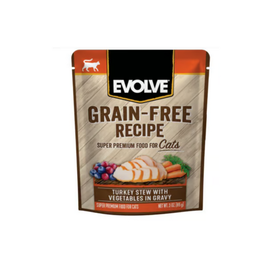 EVOLVE CAT GRAIN FREE POUCHE PAVO Y VEGETALES X 3 OZ - 85 GR