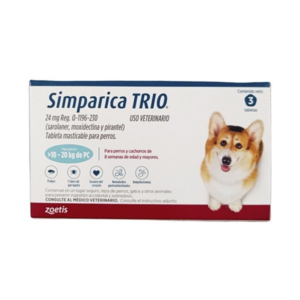 SIMPARICA TRIO CAJA X 1 TAB 10 - 20 KG AZUL