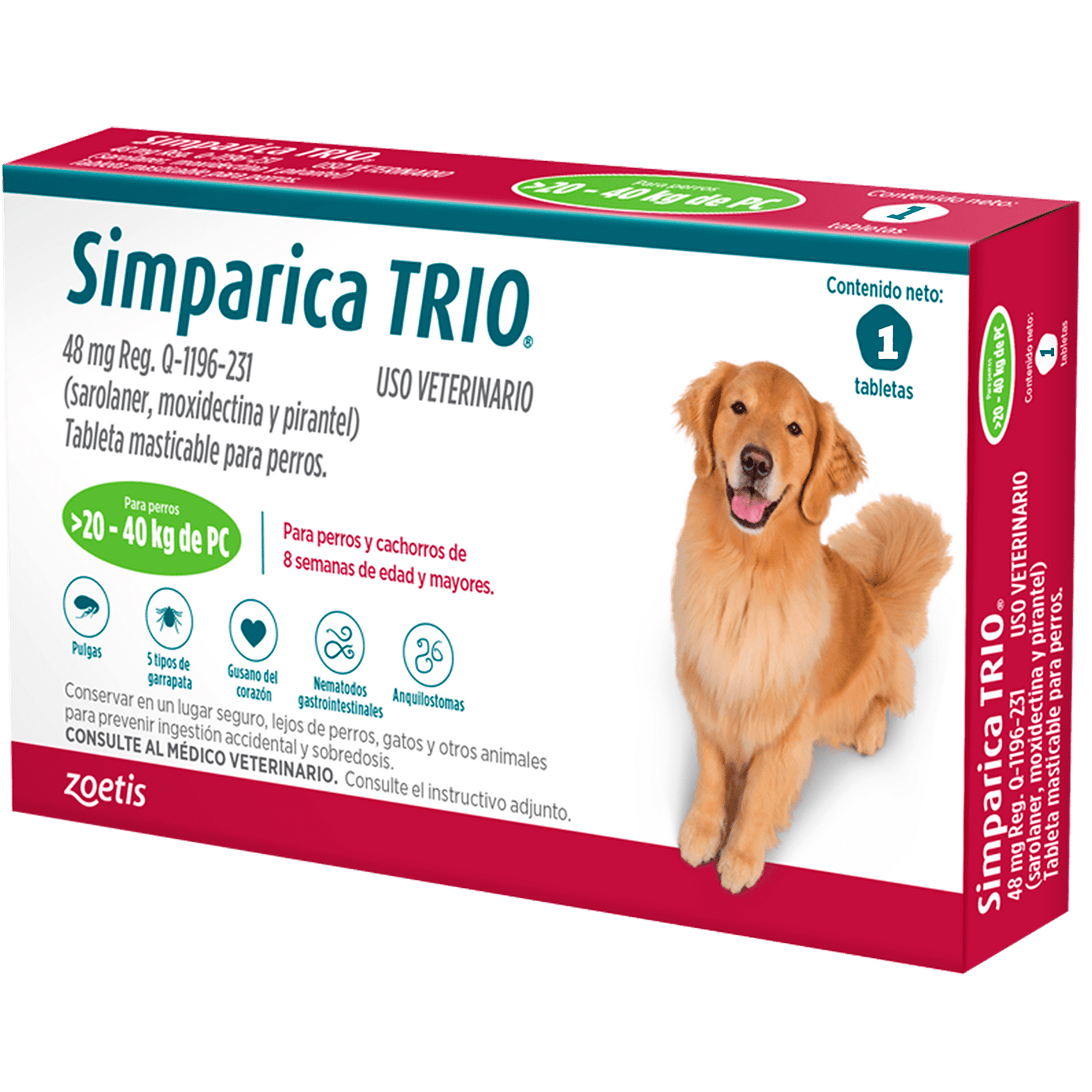 SIMPARICA TRIO CAJA X 1 TAB 20 - 40 KG VERDE