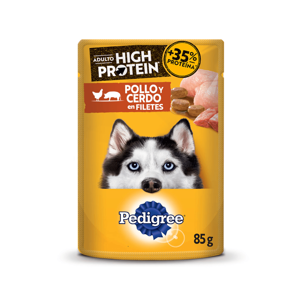 PEDIGREE POUCH HIGH PROT POLLO Y CERDO X 85 GR