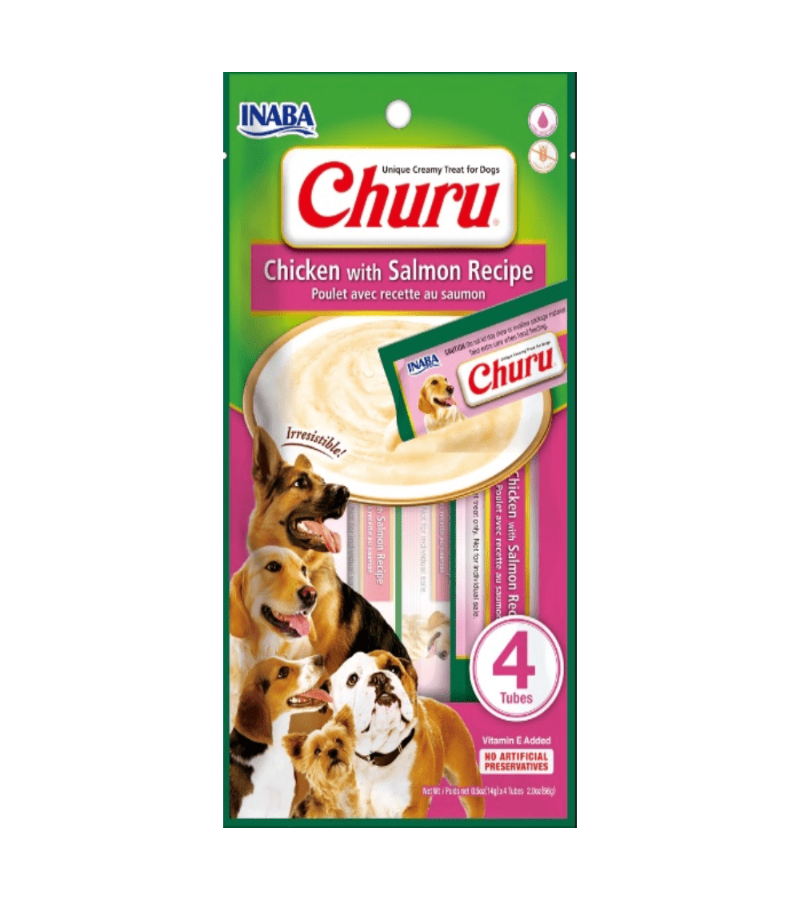 INABA DOG SNACK CHURU 4P CHICKEN WITH SALMON - POLLO Y SALMON 56GR