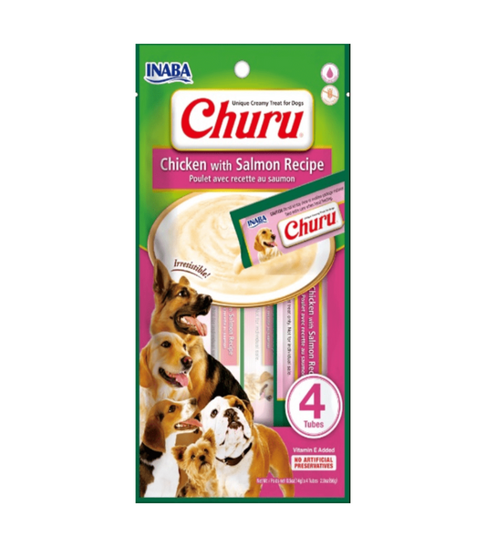 INABA DOG SNACK CHURU 4P CHICKEN WITH SALMON - POLLO Y SALMON 56GR