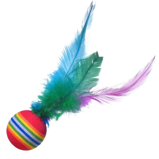 JUGUETE PARA GATO PELOTA RAYAS - PLUMA