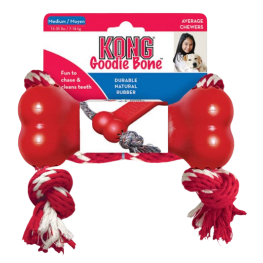 KONG PERRO CAUCHO CLASSIC HUESO CON LAZO MEDIUM