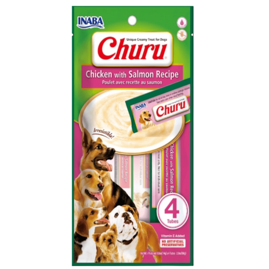 INABA DOG SNACK CHURU 4P CHICKEN WITH SALMON - POLLO Y SALMON 56GR
