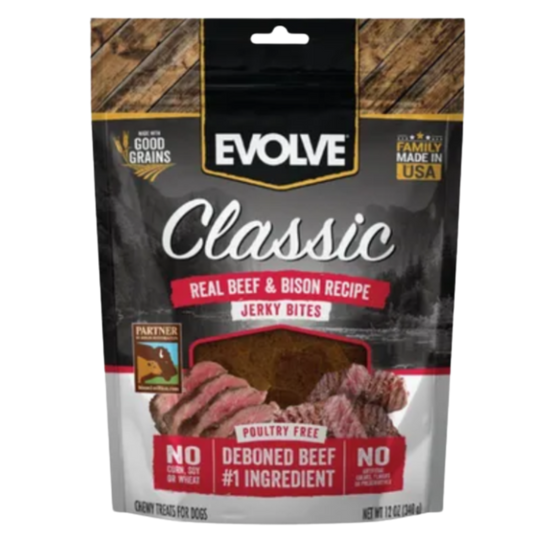 EVOLVE DOG SNACK CLASSIC JERKY BEEF & BISON 12 OZ - 340 GR