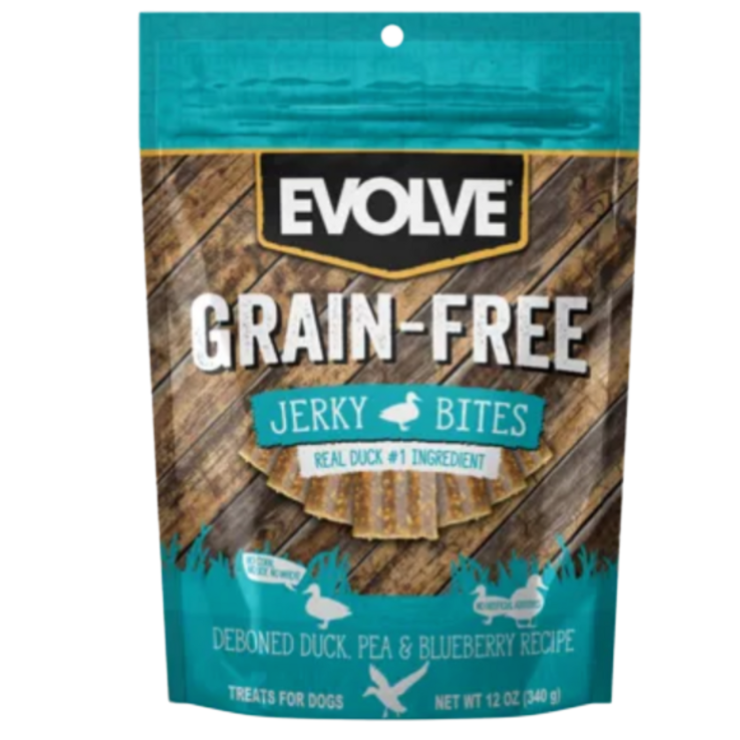 EVOLVE DOG SNACK GRAIN FREE JERKY DUCK PATO 12 OZ 340GR
