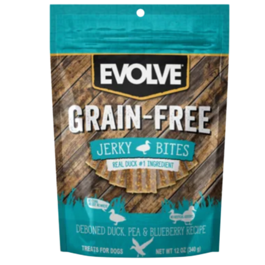 EVOLVE DOG SNACK GRAIN FREE JERKY DUCK PATO 12 OZ 340GR