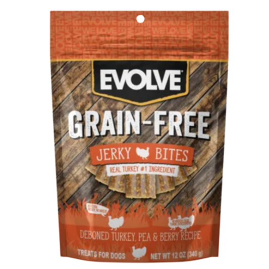 EVOLVE DOG SNACK GRAIN FREE JERKY TURKEY PAVO  X 12 OZ - 340 GR