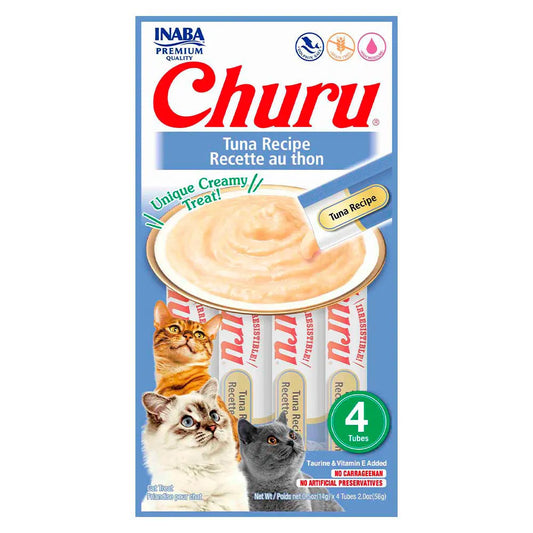 INABA CAT SNACK CHURU 4 PIEZAS TUNA ATUN RECIPE X 56 GR