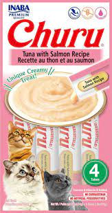 INABA CAT SNACK CHURU 4 PIEZAS -TUNA WITH SALMON -ATUN Y SALMON X 56 GR